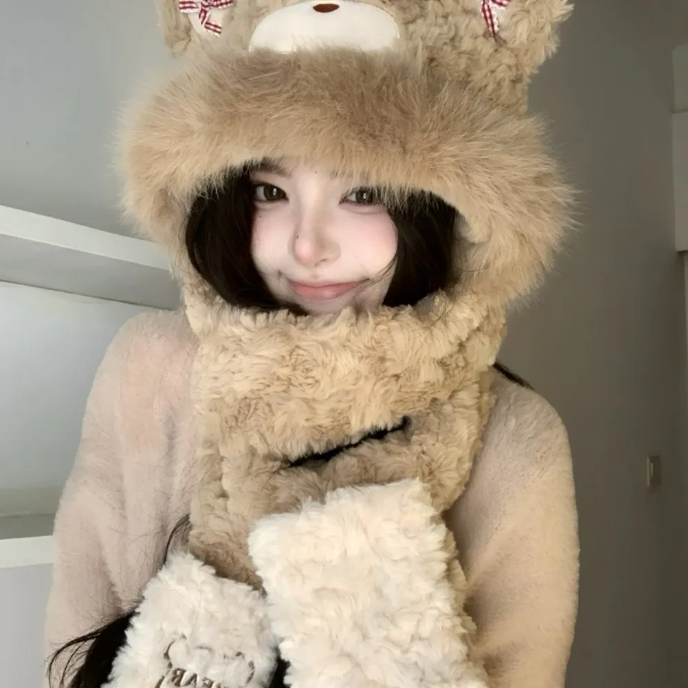 nouveau-Echarpe-a-capuche-3-en-1-petit-ours-protection-contre-le-vent-gants-Echarpe-chapeau-garde-au-chaud-avec-mitaines-Echarpe-d'hiver-pour-femmes