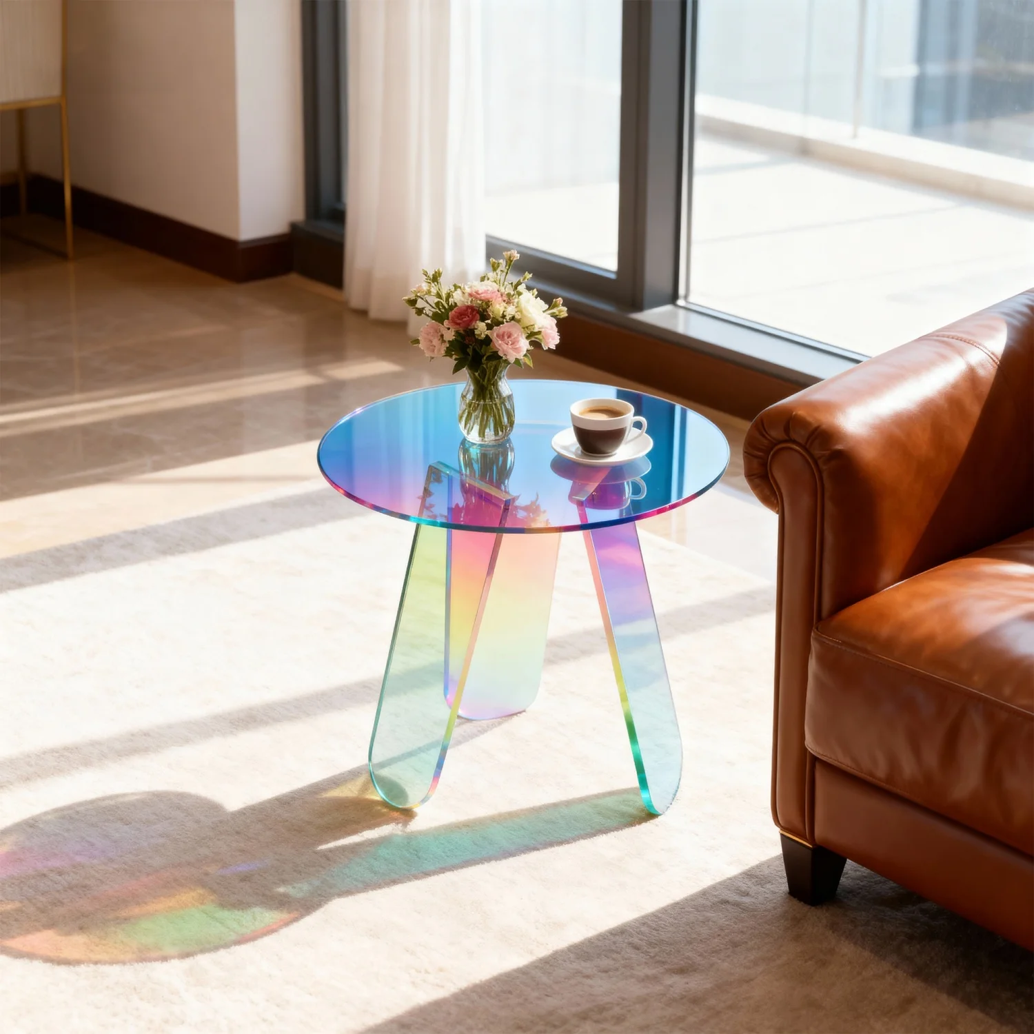 Round Iridescent Side Table Small Space Acrylic End Table Coffee Table Furniture for Home Living Room Cafe image 3