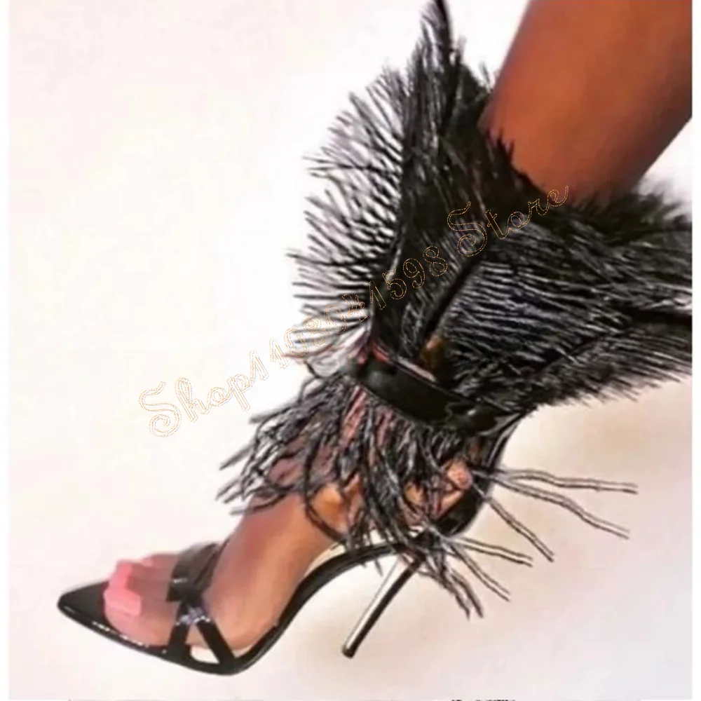 

Feather Decor Cross Strap Sandals Stilettos High Heels Pointed Toe High Heel Shoes for Women Heels 2024 New Zapatos Para Mujere