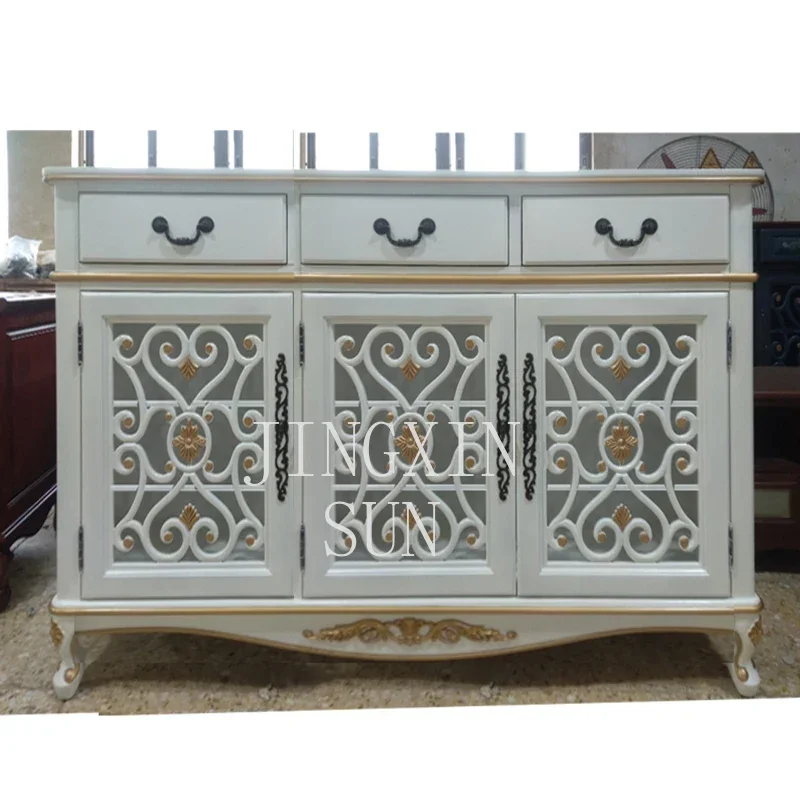 American European rural retro solid wood hollow shoe cabinet multi-layer  rack antique locker closed meal side batch promotion