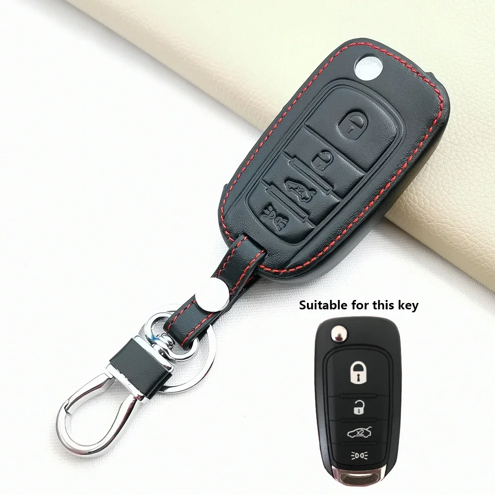 Leather Case Key Fob Cover 4 Buttons Flip Smart Car Key Case For Fiat 500X Toro Egea Tipo Folding Remote Protect Shell