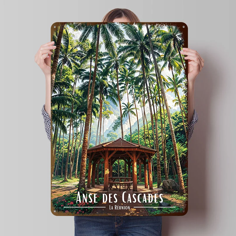 Anse Des Cascades La Réunion Printed Poster Customized Retro Wall Art Vintage Metal Tin Signs for Decoration Aesthetic Wand Deko