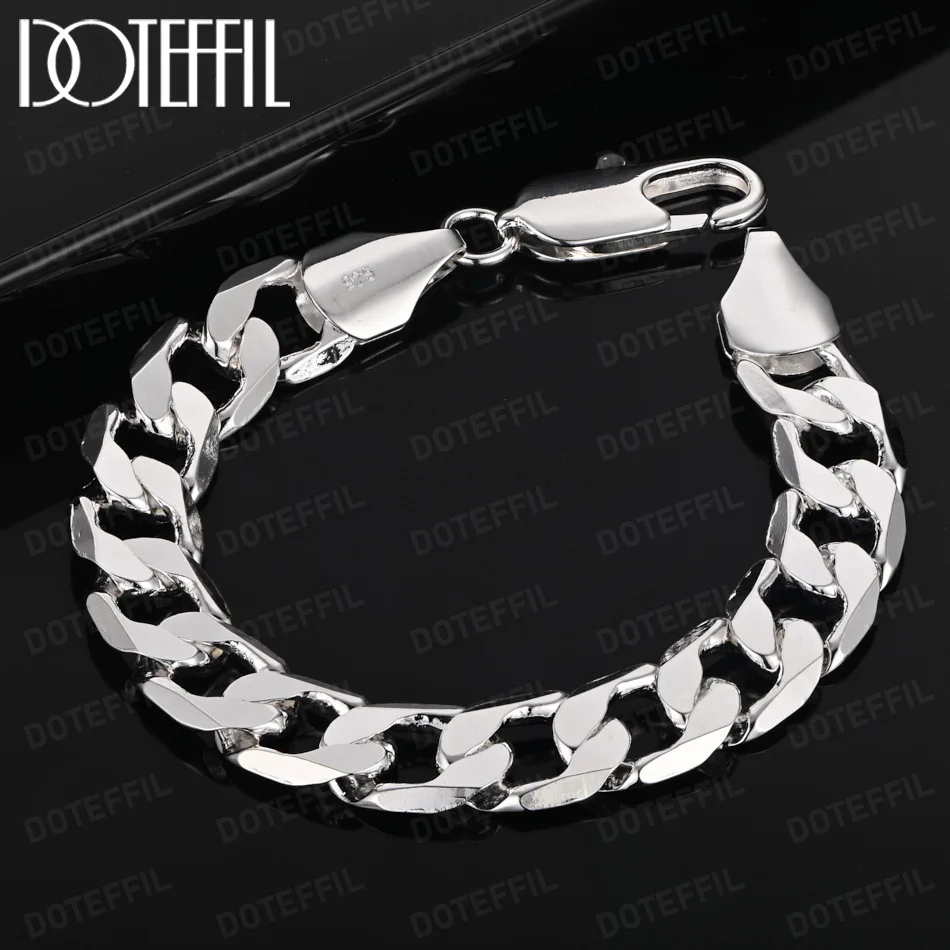 

DOTEFFIL 12mm Side Chain Bracelet 925 Sterling Silver For Man Wedding Engagement Party Fashion Jewelry