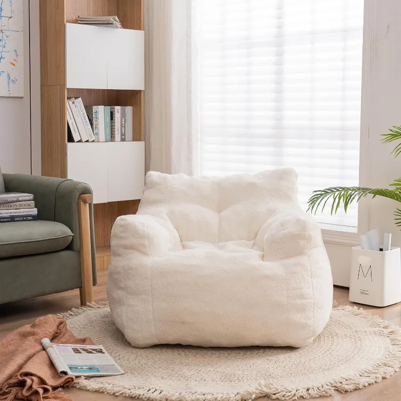 home.k Bean Bag Chairs, Tufted Soft Stuffed with Filler,  Imperial Lounger Giant Chair for Bedroom, Living Room, White