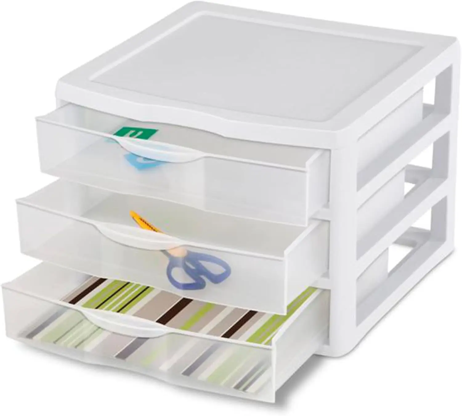 Petit système de stockage empilable en plastique transparent, cadre blanc, bureau à domicile, dortoir ou salle de bain, lot de 3