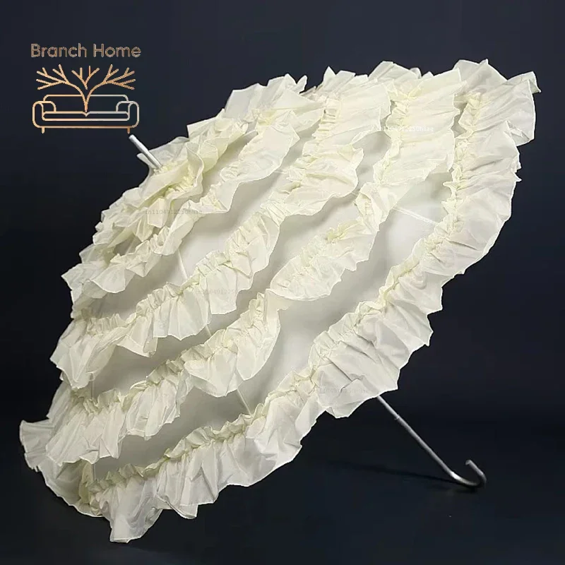 Nordic Parasol White Ladies Long Head Umbrella Wedding Girl Metal Luxury Sun Umbrella for Women Guarda Chuva Gift Ideas SY338