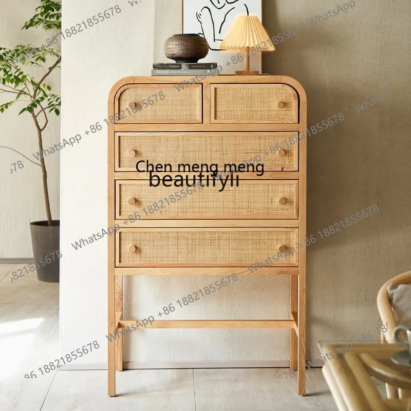

New Chinese-style solid wood dining side cabinet household multi-functional locker living room rattan entrance cabinet H