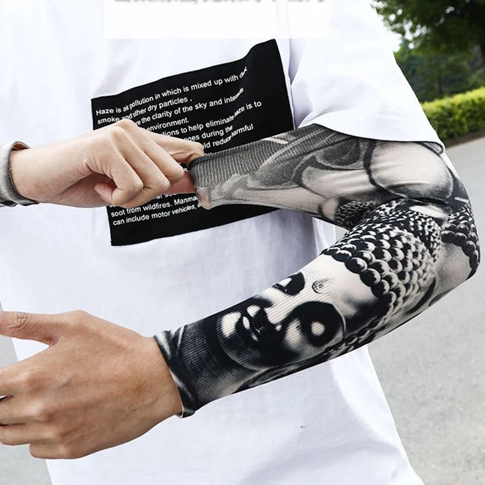 1คู่ Tattoo แขนชายฤดูร้อนไม่มีรอยต่อ Armguard ป้องกันดวงอาทิตย์กลางแจ้งถุงมือผ้าไหมผู้หญิงแขนแขน