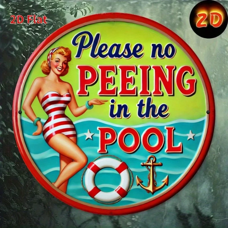 2D flat printing,retro-style warning tin plate,swimming pool no urination sign,retro warning sign,retro-style wall-mounted metal