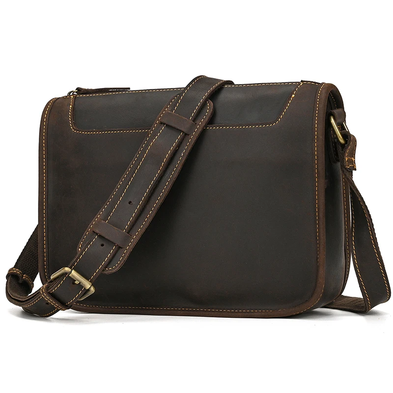 Bolso de hombro de cuero Retro para hombres, bolsos cruzados de cuero Crazy Horse Vintage, bolso de mensajero informal