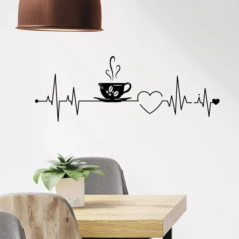 1pc Coffee Love Electrocardiogram Wall Sticker - Removable Waterproof Vinyl Self-adhesive - Kitchen Living Room Coffee Shop Wall