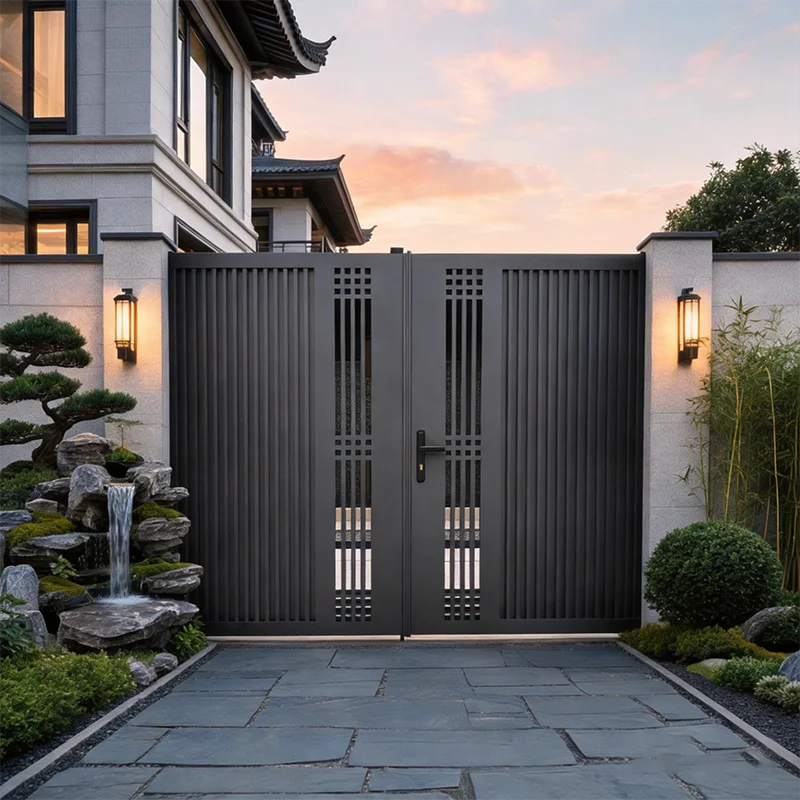 High Quality Eco Friendly Durable Modern Aluminum Double Swing Apartment Villa Main Entrance Gates Electric Automatic Opening