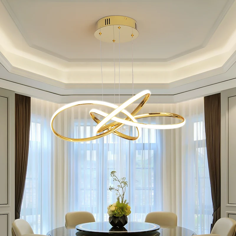 

Modern Led Penant Light Dimmable Dining Table Light D60cm Ceiling Pendant Lamp Gold/Chrome/Black Chandelier For Dining Room