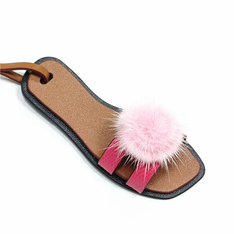 New Cute Mink Fur Lanyard Slippers Keychain Car KeyRing Plush School Bag Pendant Gift Kawaii Backpack Keychains