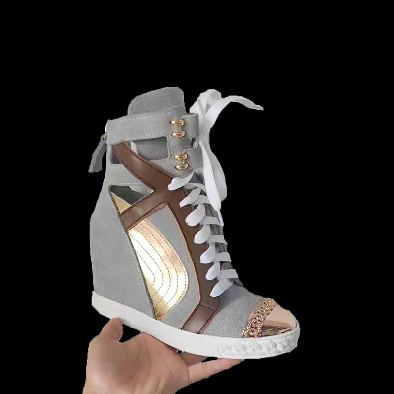 New Height Increasing Women Wedges Heel Mixed Colors High Top Female Chain Flats Shoes Top Quality