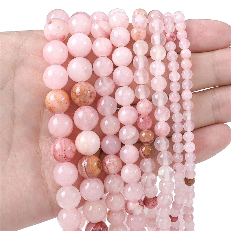 

Dyed Color Pink Quartz Bead Round Loose Spacer Nautral Stone 4 6 8 10MM Pick Size For Jewelry Making Handmade Accessory Bracelet