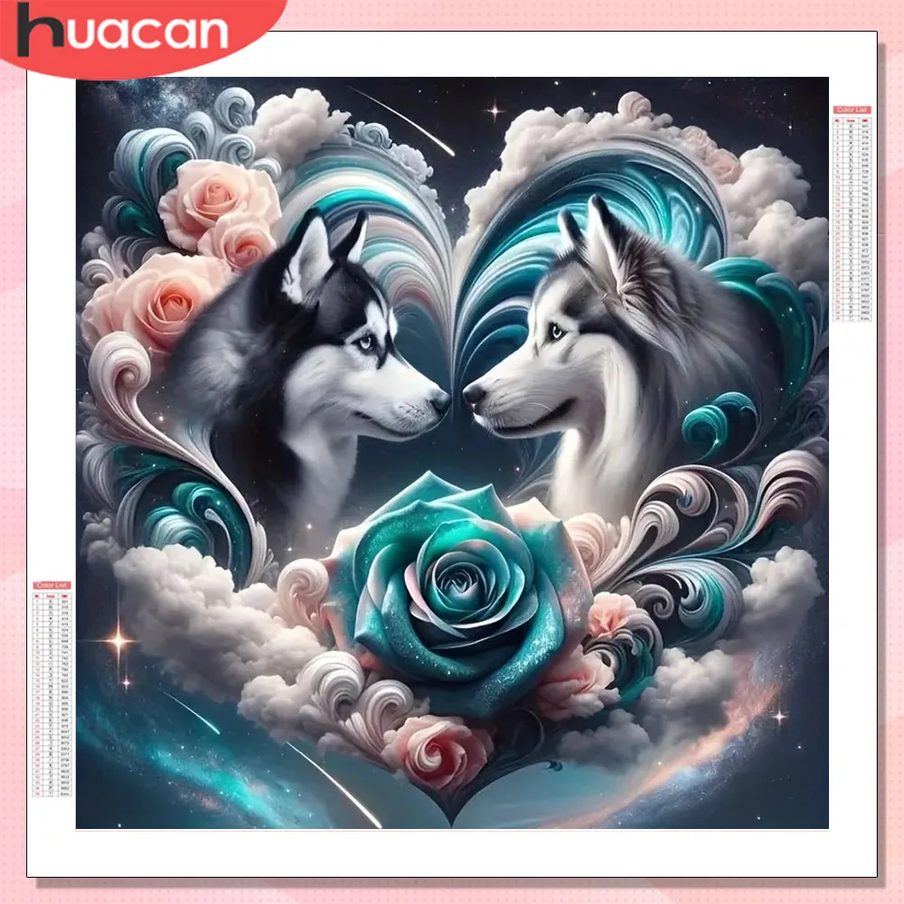 HUACAN Vollquadrat Rundbohrer Diamant Mosaik Wolf Tier Diamant Malerei Rose Blume Herz Home Decor Strasssteine