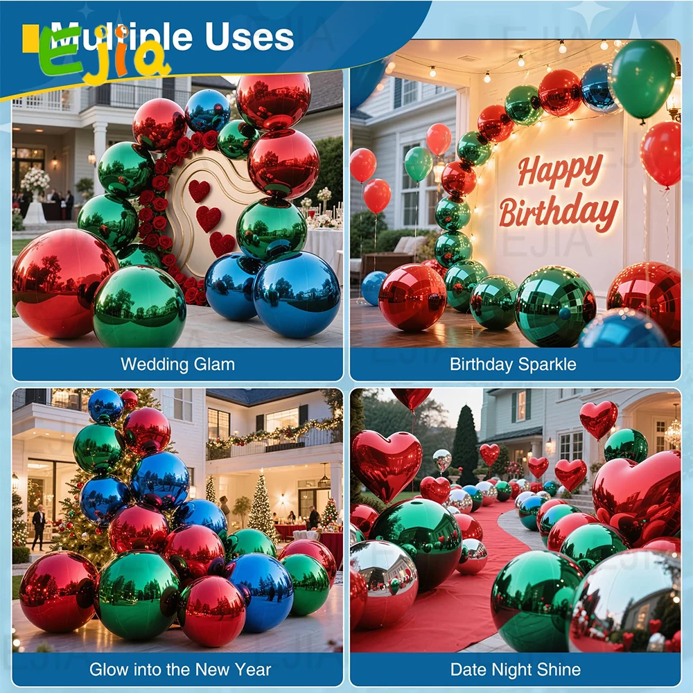 6PCS Inflatable Mirror Ball Set Reusable Shiny Balls Large Christmas  Decoration Balloon PVC Disco Bubble Balloon For Party