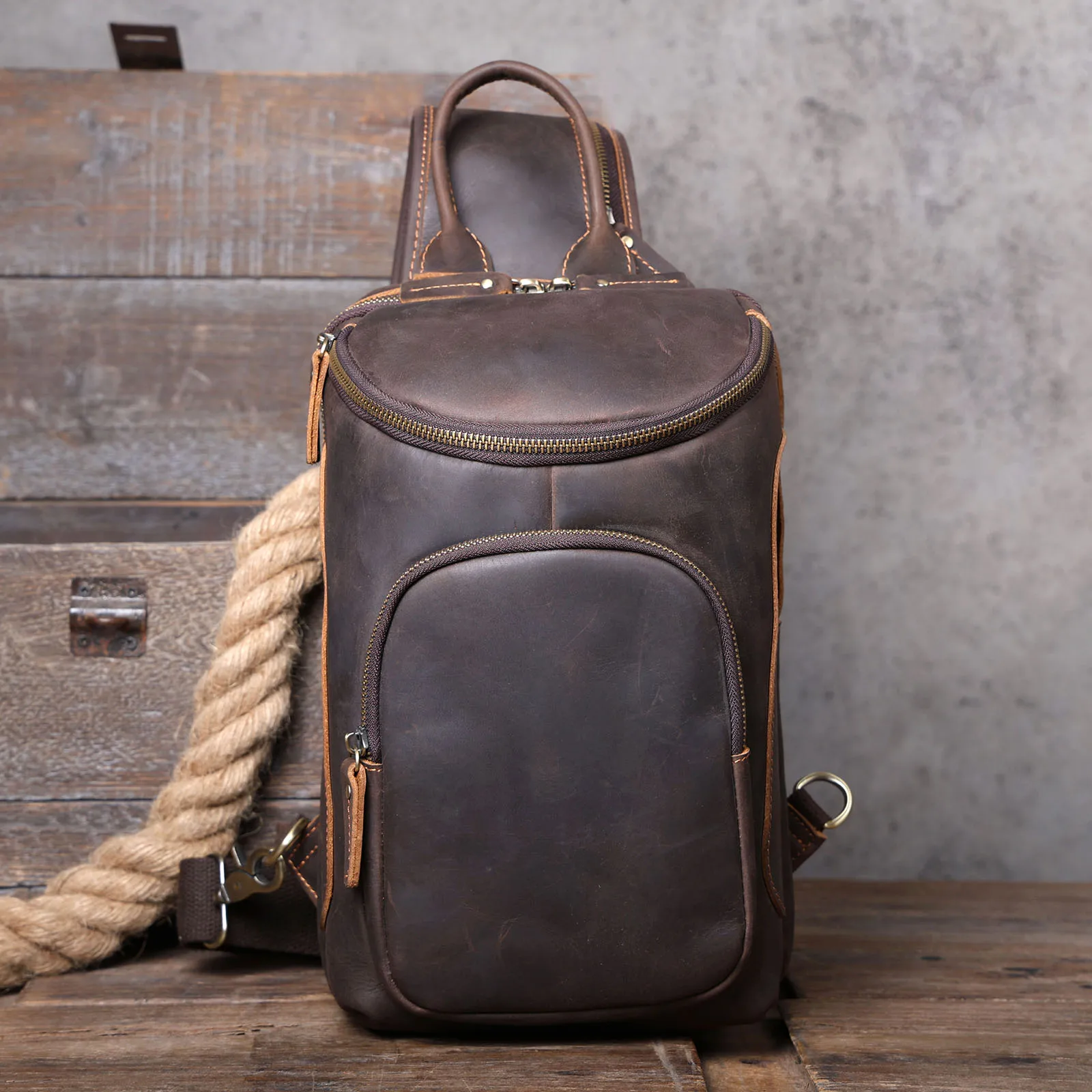 Premium Genuine Leather Chest Bag For men Vintage Full Grain Leather Crossbody Men's Shoulder Bag Sling Bag Daypack