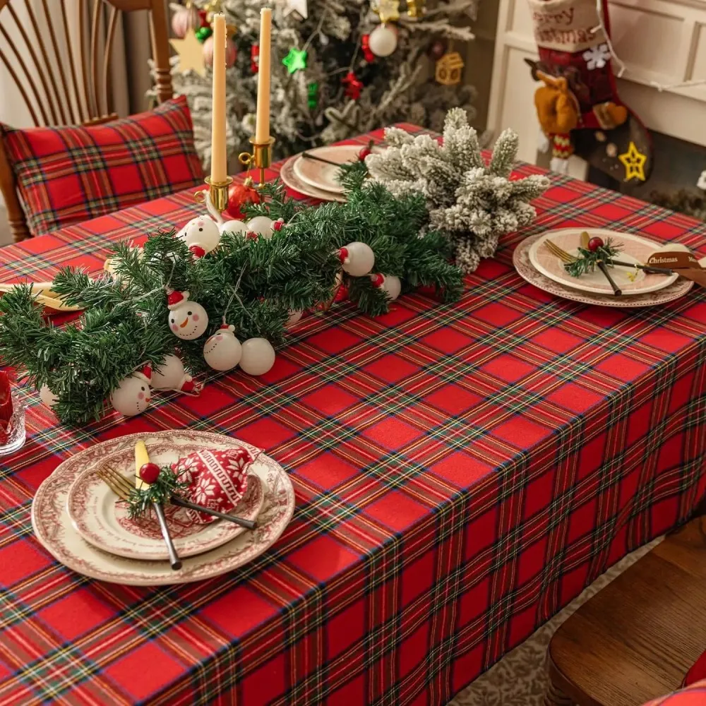 VIKAMA Weihnachtstischdecke mit rechteckigem roten und schwarzen Wasserbuffelmuster, geeignet für Küchenpartyzubehör