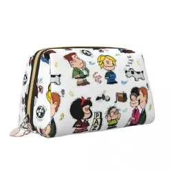 Personaggi di grande capacità Mafalda Cosmetic Bags custodia per trucco in pelle portatile Women Washbag Funny Lovely Toiletry Kit