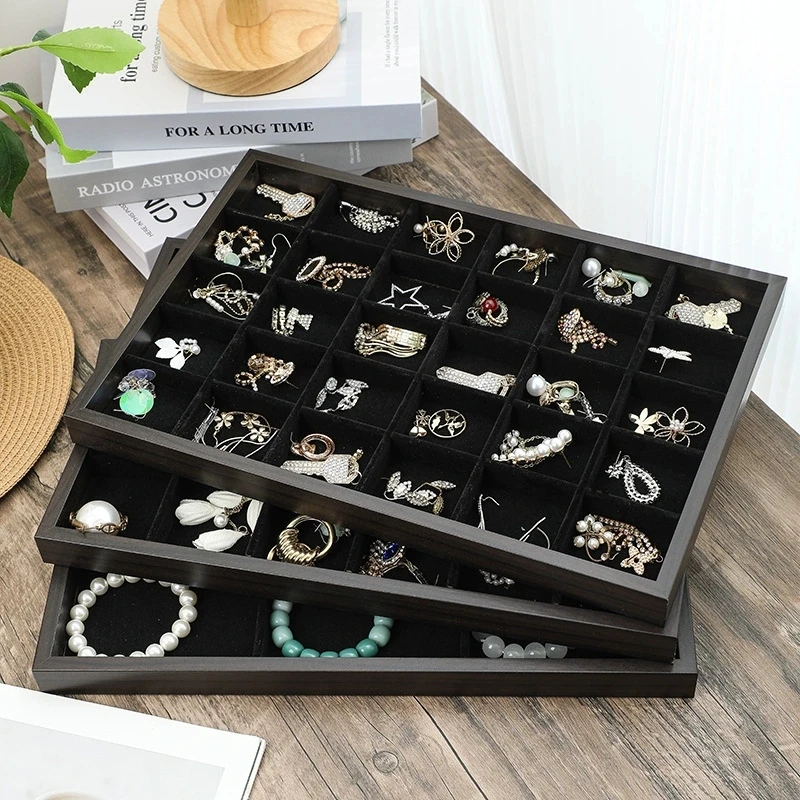 

Fashion Black Series Jewelry Display Tray Large Capacity Earrings Rings Bracelets Necklaces Storage Trays Counter Showcase Props