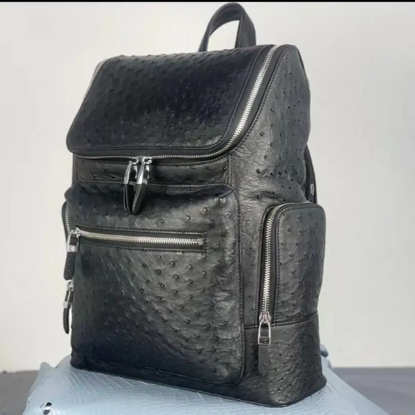 2023 New Luxury Ostrich skin Men\'s Backpack Genuine Leather Fashion Travel Bag Leisure Large Capacity School Bag For Man 50