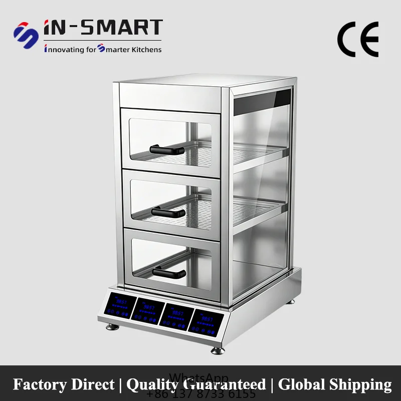 In-smart Hot Selling Commercial Electric Stainless Steel 3000W Bun Maker Dim Sum Steamer Warmer High Capacity Kitchen Equipment