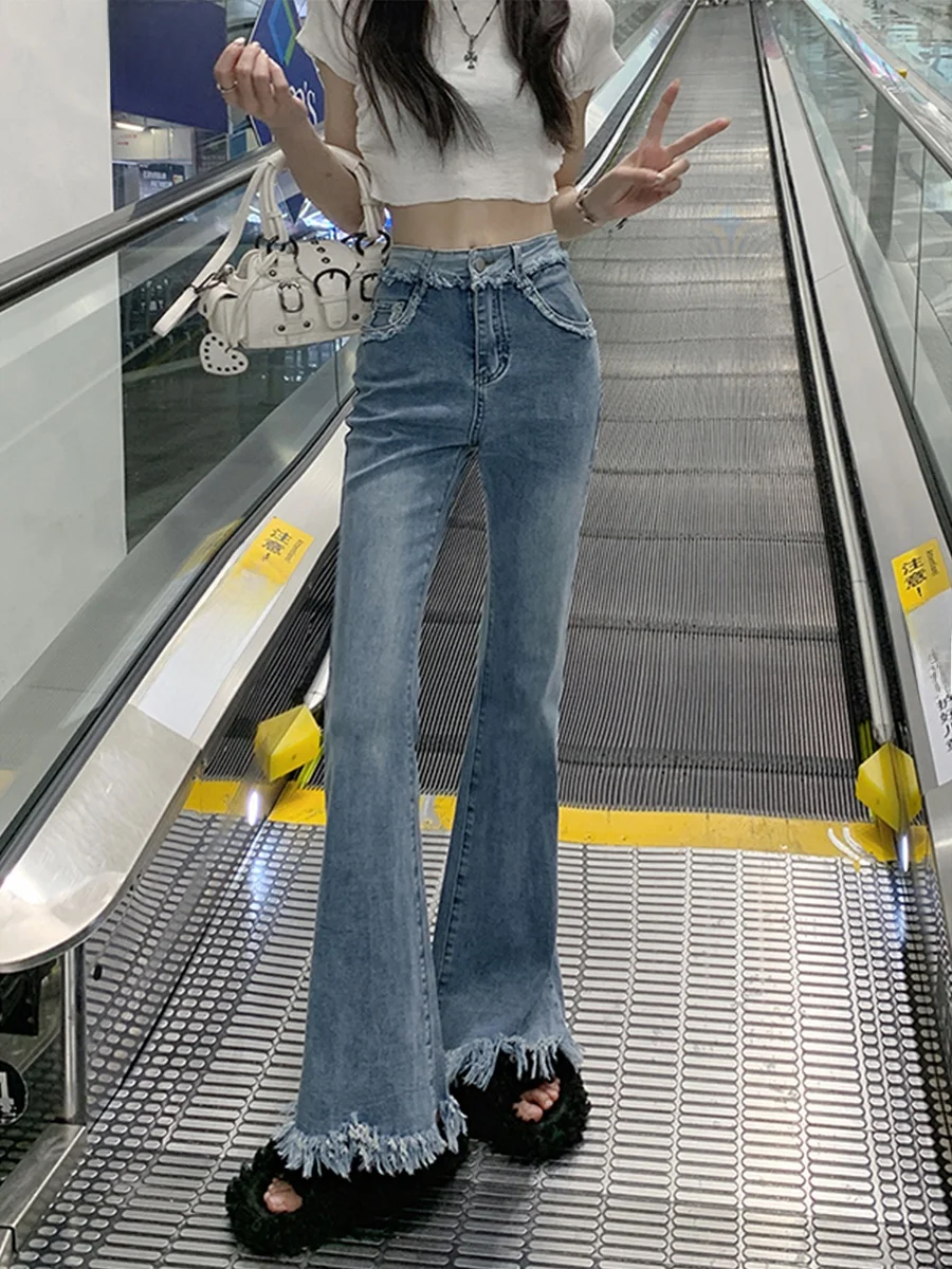 

Расклешенные широкие джинсы с высокой талией, прямые джинсы, женские джинсовые брюки Bla, весна-осень, утягивающий дизайн, повседневные брюки в стиле ретро