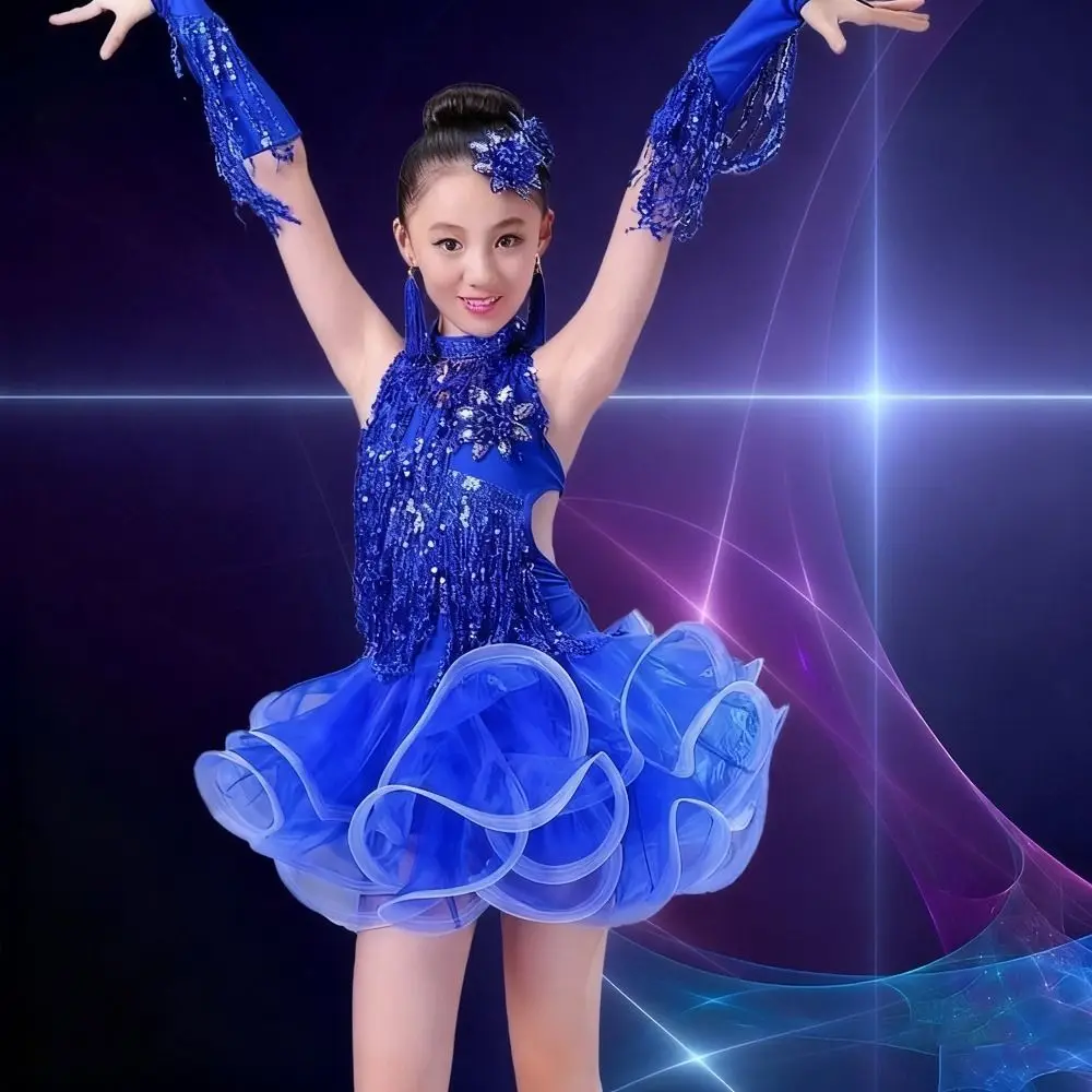 스팽글 라틴 댄스 의상 태슬 프린지 공연 대회 의상 대회 스타일 공연복 라틴 스커트