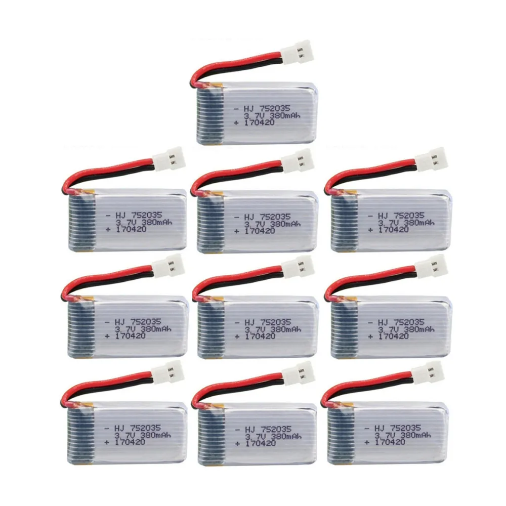 3.7V 380mAh Lipo Battery For Hubsan X4 H107 H107L H107D JD385 JD388 RC Quadcopter Drone Parts 1s 3.7V 752035 Battery