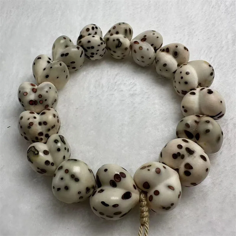 Thousand-Eye Bodhi Carved Heart-Shaped Peach Large Size Frosted Buddhist Prayer Beads Bracelet