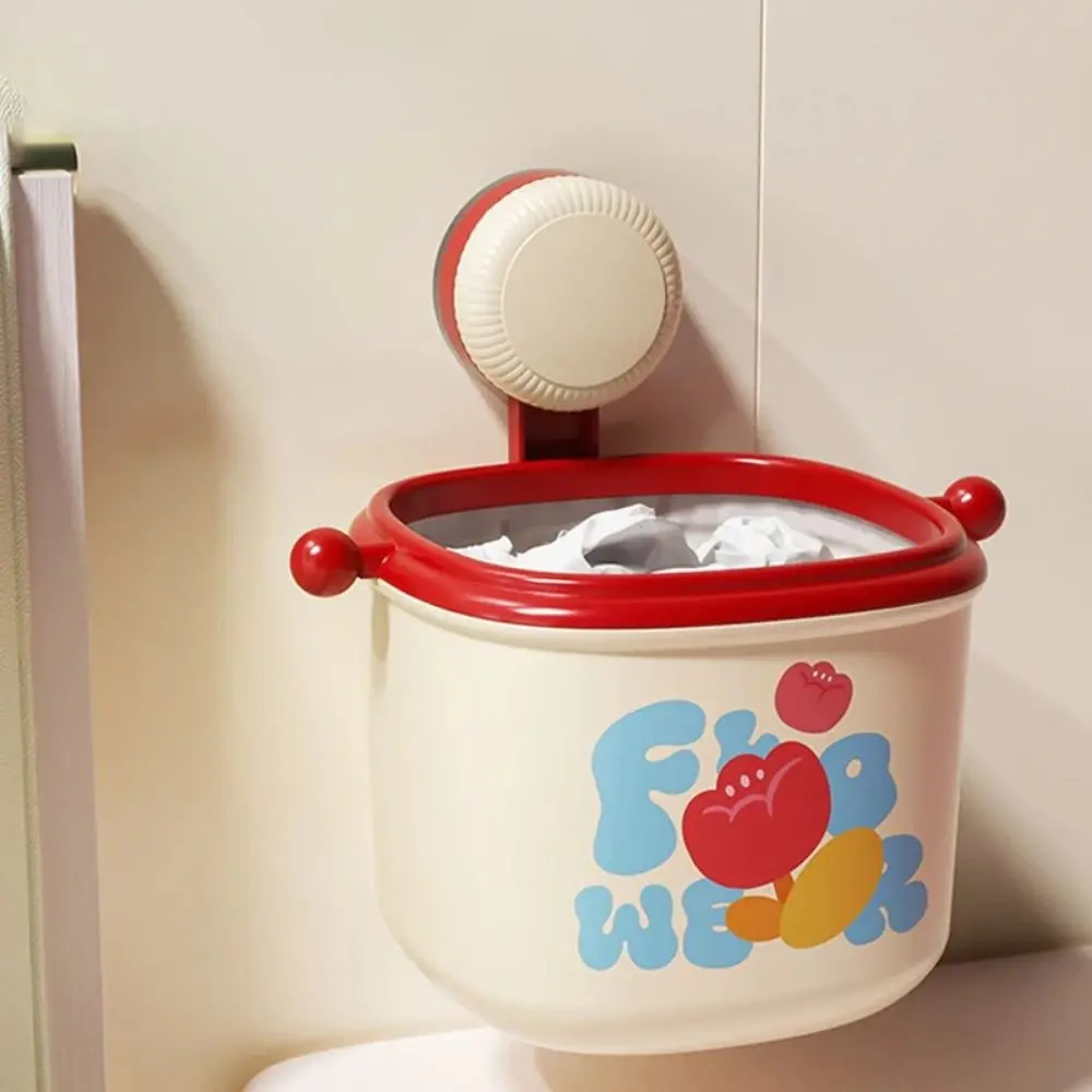 

Cute Suction Cup Trash Can Punch-Free Waterproof Wall Hanging Rubbish Bin Wall Mounted Durable Bathroom Storage Shelves