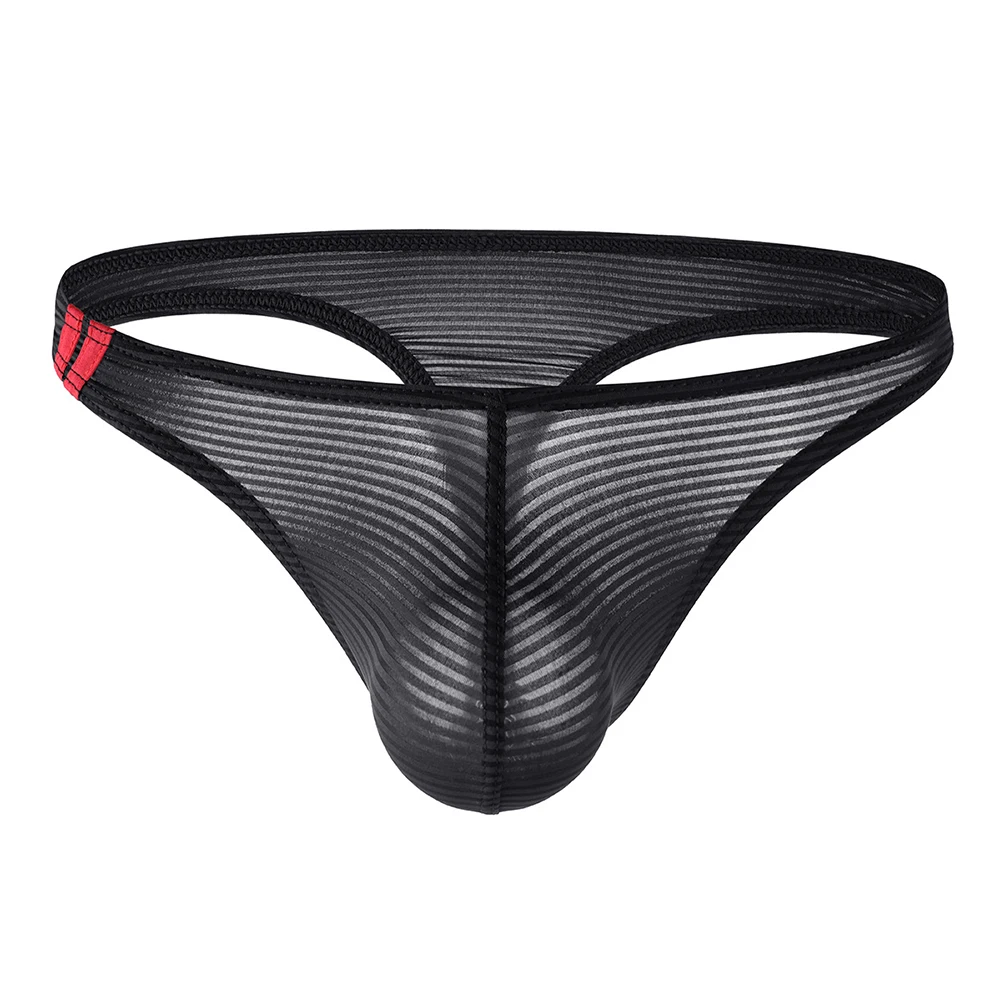 1pc Sexy Transparent Underwear Men Thongs Stripe Breathable Panties G-Strings Low Waist Lingerie Pouch Brief Underpants