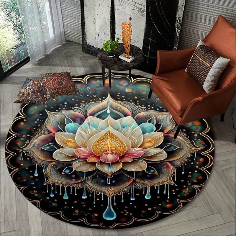 Lotus Flower Round Carpets Living Room Dining Room Area Rugs Bedroom Bedside Footmat Chair Mat Bathroom Toilet Non-slip Floormat