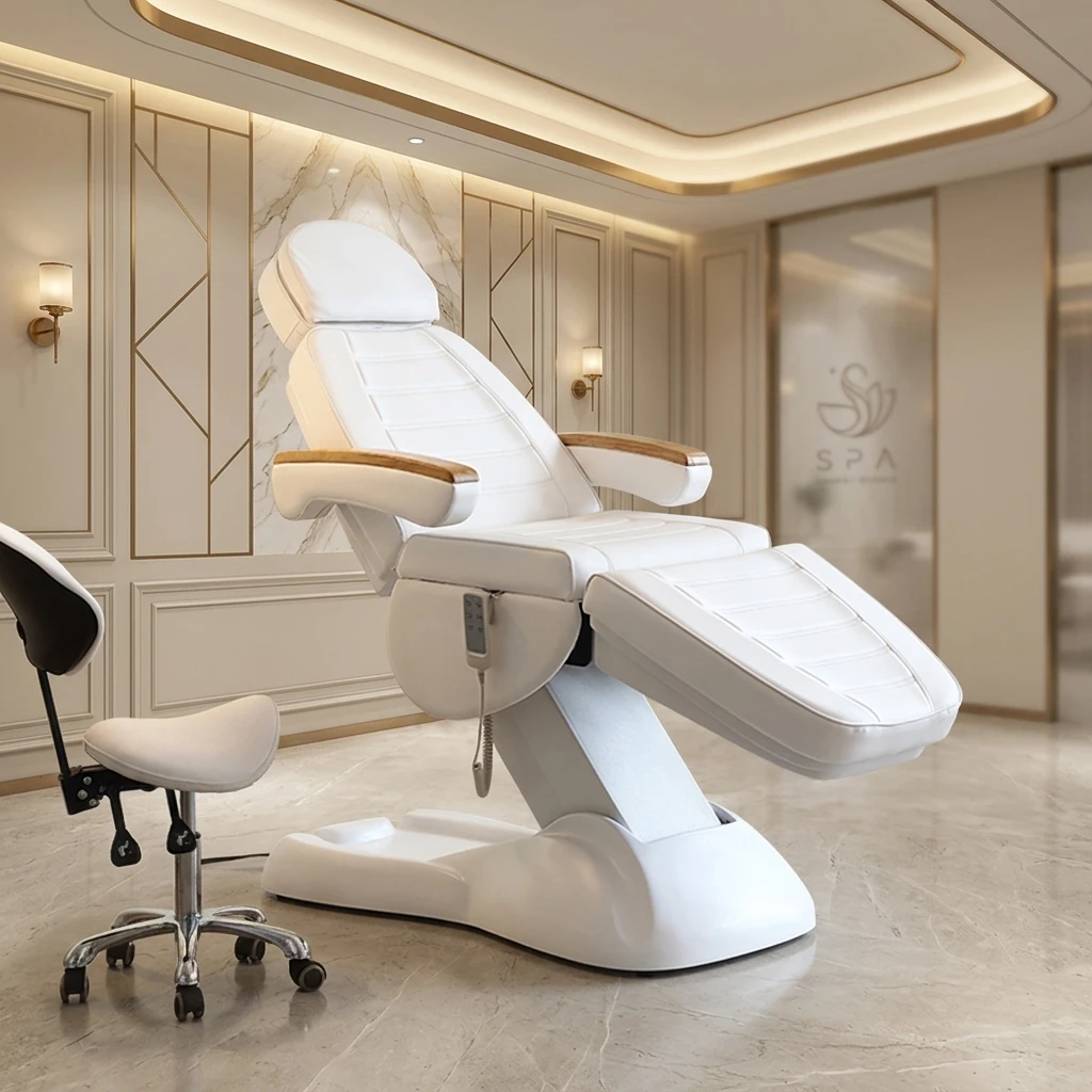 Luxury Beauty Salon Massage Table Electric Height Adjustable Curved Top White Professional Memory Foam Modern Design Commercial