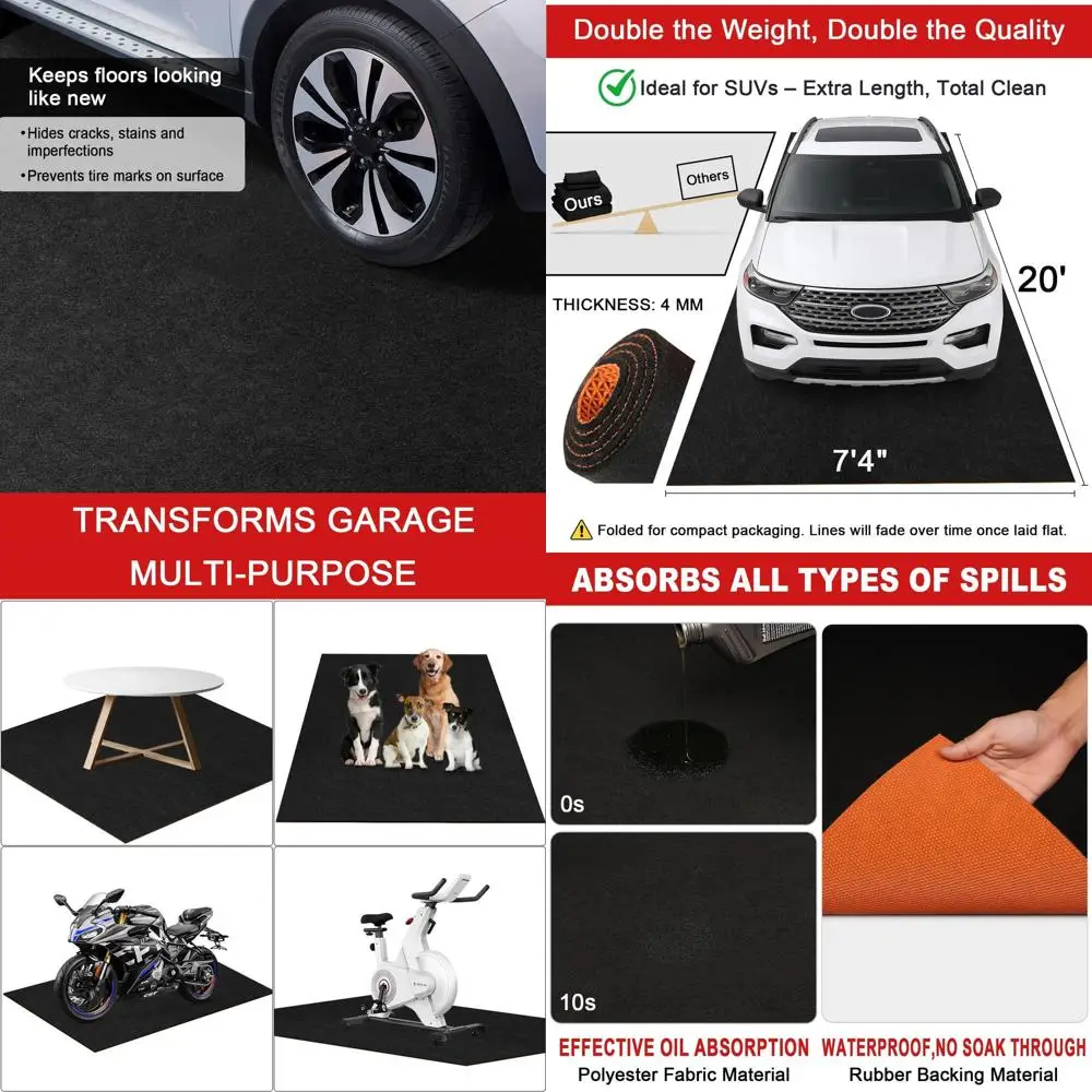 

All-Weather Absorbent Garage Floor Mats - Waterproof Backing, Anti-Slip, Reusable for Oil Spills and Car Protection