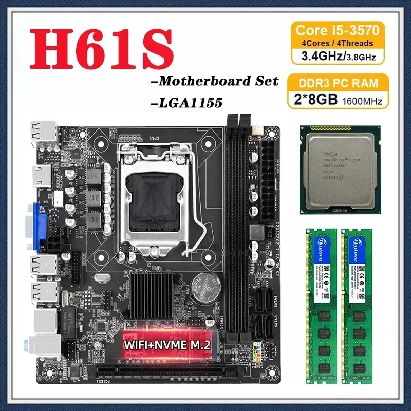 H61S Motherboard Kit With I5 3570 Processor LGA1155 2*8GB 16GB DDR3 PC RAM Memory ITX Desktop Mainbord With NVME M.2