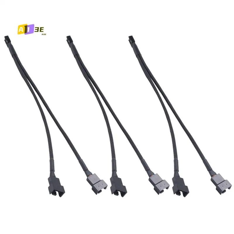 A13E-3Pcs PWM Fan Splitter Cable 2Way 4Pin Y Sleeved Extension Power Cable 1To2 Converter For PC Motherboard,Computer CPU Fan
