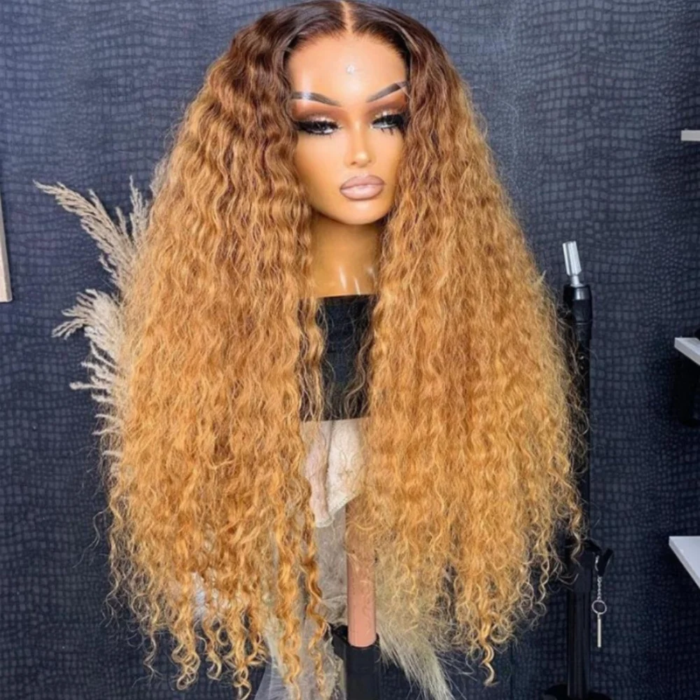

Soft 180Density Ombre Blonde 26“Long Kinky Curly Lace Front Wig Synthetic For Women High Temperature Glueless Daily