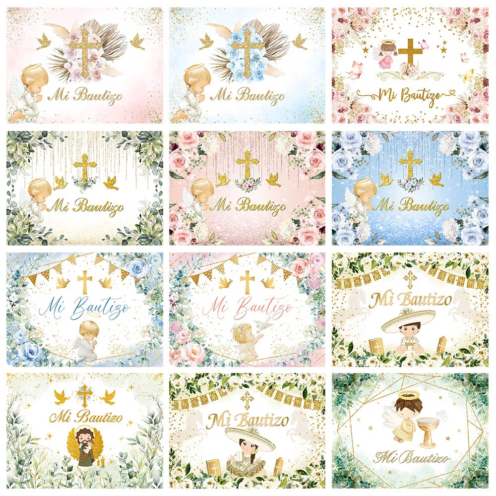 Mi Bautizo Baptism Backdrop Boy Girl Angel Cross Newborn Christening Background Baby First Communion Party Decor Banner Customed