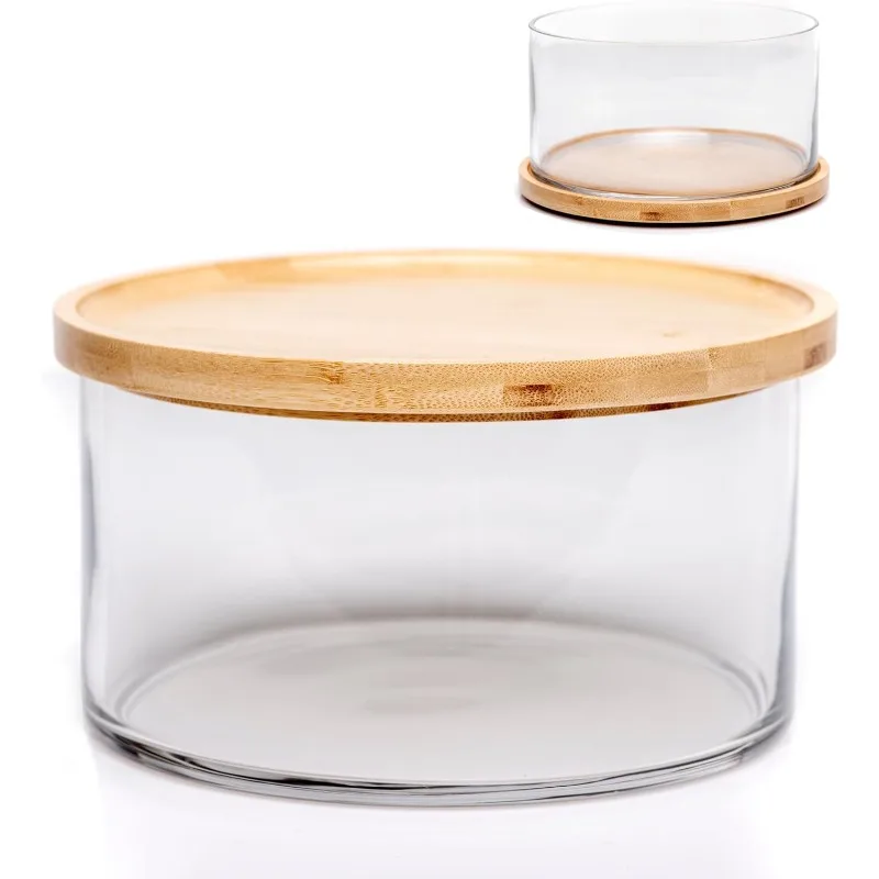 

XXL 125 Ounces Clear Glass Salad Bowl Dish with Dual Function Bamboo Lid - Extra Large Mixing Bowl with Lid for Salads, Dessert