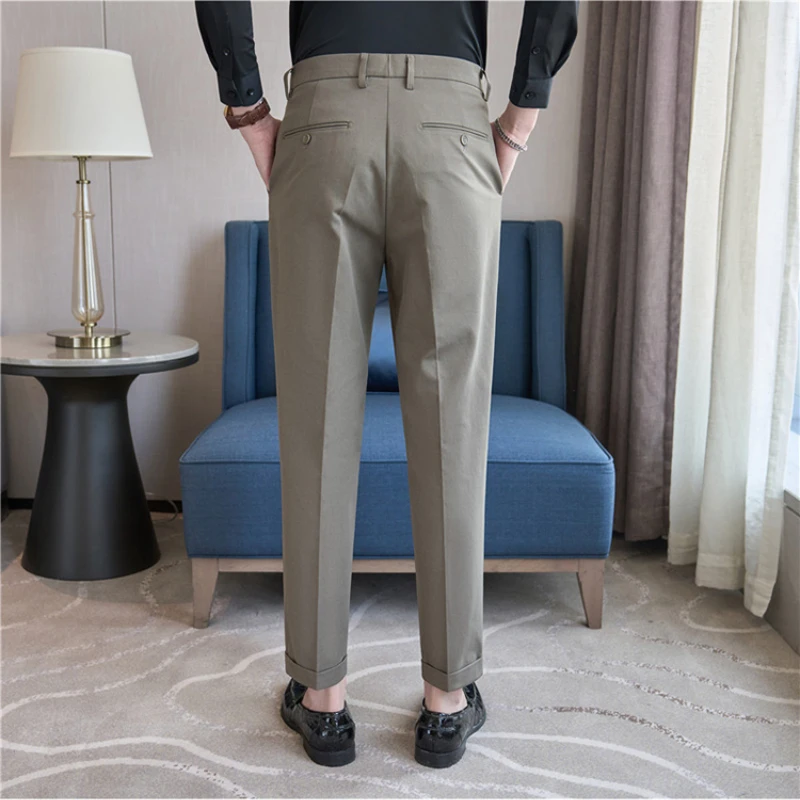 High quality business casual solid color straight trousers men's daily commuter solid color autumn long pants.