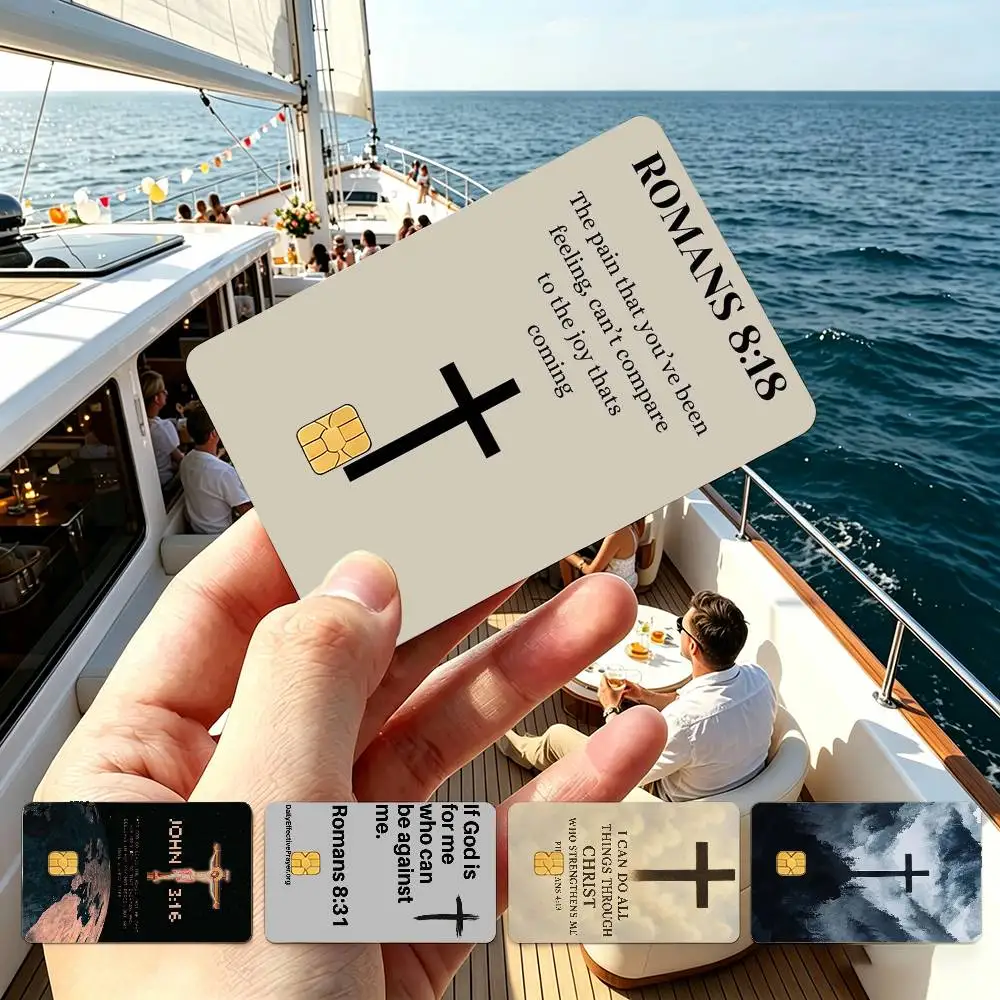 Autocollants HD étanches pour cartes de crédit, petits autocollants à puce, décalcomanies pour cartes de jeu, avec versets bibliques et thèmes chrétiens sur Jésus-Christ, cadeau