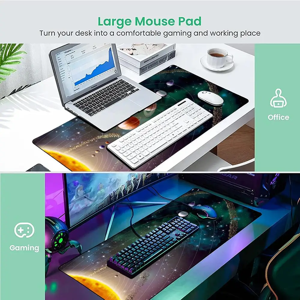 Hemelse planeten Muismat Bureaumat met gestikte rand Rubberen antislipbasis pc-accessoires Gamingmat toetsenbord muismatten tapijt