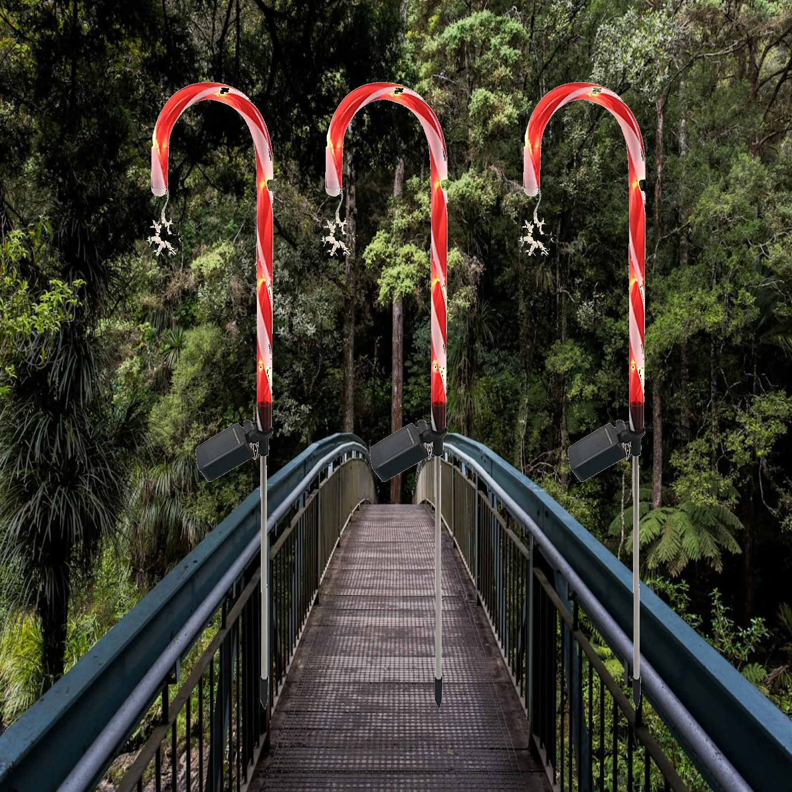 Solar Candy Cane Pathway Lights Christmas Garden Lawn Lamp 6 LED for Home Terrace Driveway Decor