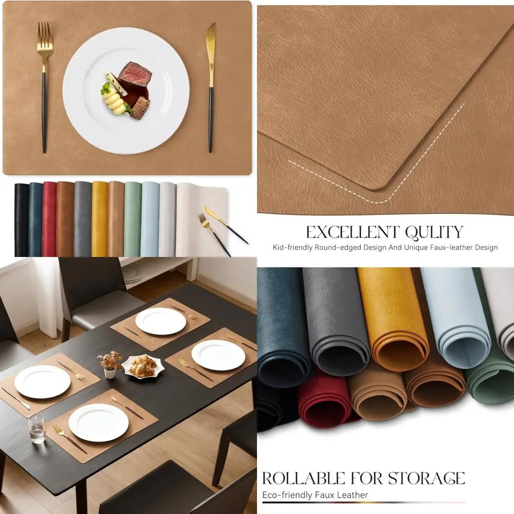 

Waterproof Faux Leather Vinyl Placemats Set, 12pcs, 12x17 Inch, Oil-Proof, Wipeable, Heat Resistant, Durable PU Mats for Everyda