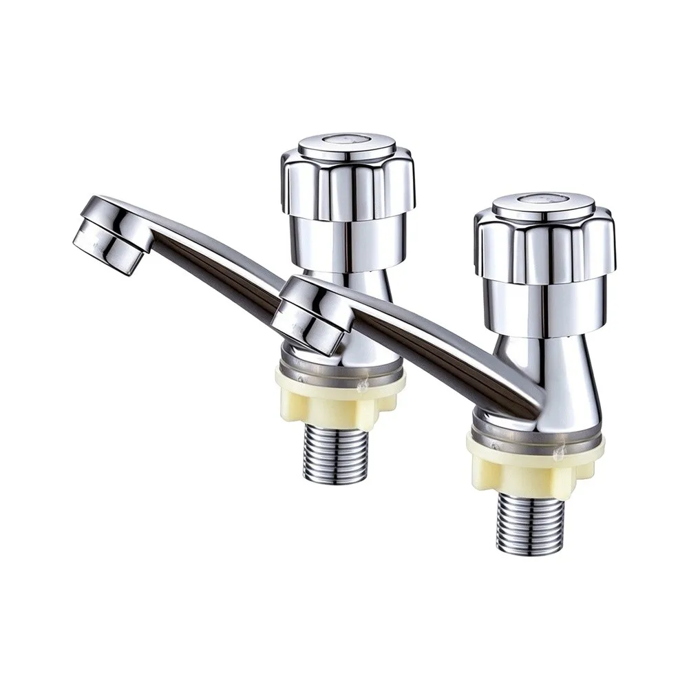 2pcs Zinc Alloy Bathroom Sink Faucets Silver Finish Single Cold Water Tap Set for Basin Use Compact 15 15 5cm Size Easy Setup