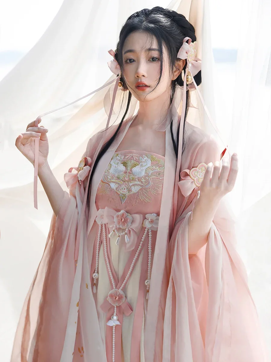 

Original Hanfu Female Fresh Chebula Skirt Han Elements A Complete Set Of New Models Spring 2022 8PCS SET Pink Color