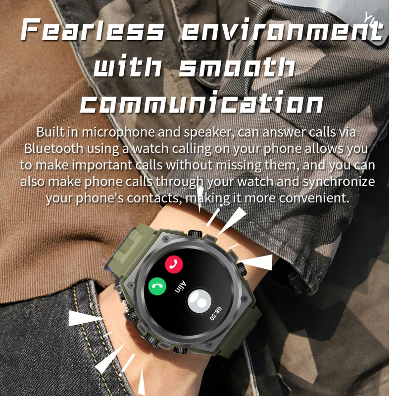 Outdoor Three-guard Smartwatch Blood Oxygen Health Monitoring IP68 Waterproof Bluetooth Phone Long Standby Multi-function Watch